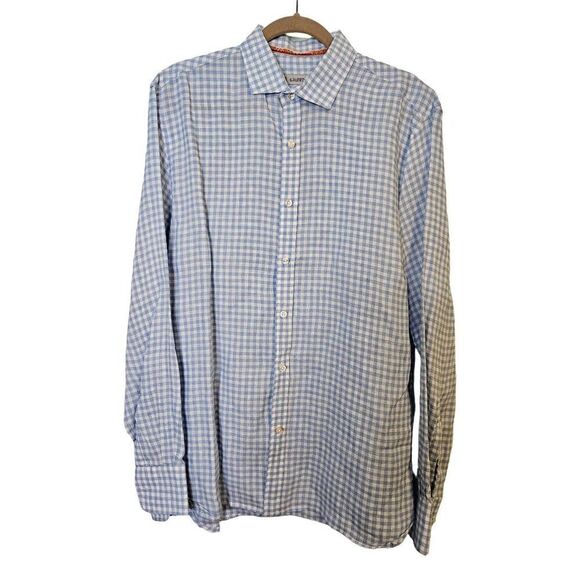 S.Kuhlman light blue and white linen checkered button down shirt. Size M. - Picture 1 of 5